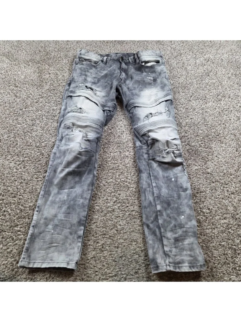 SMOKE RISE Jeans Mens 38x32 Gray Distressed Slim Fit Denim